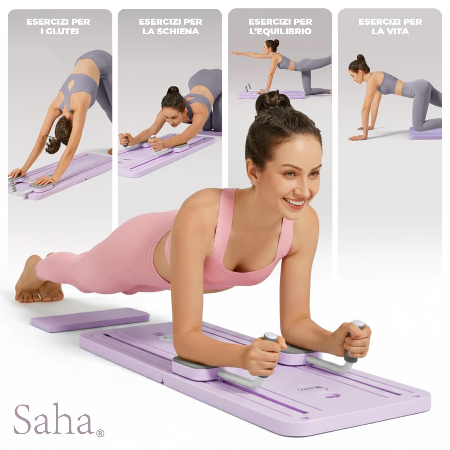Saha® Tavola Pilates Reformer | Attrezzo Addominali Fitness Casa con Bande di Resistenza, Maniglie e Timer | Yoga Core Allenamento Corpo Completo | Original Corner