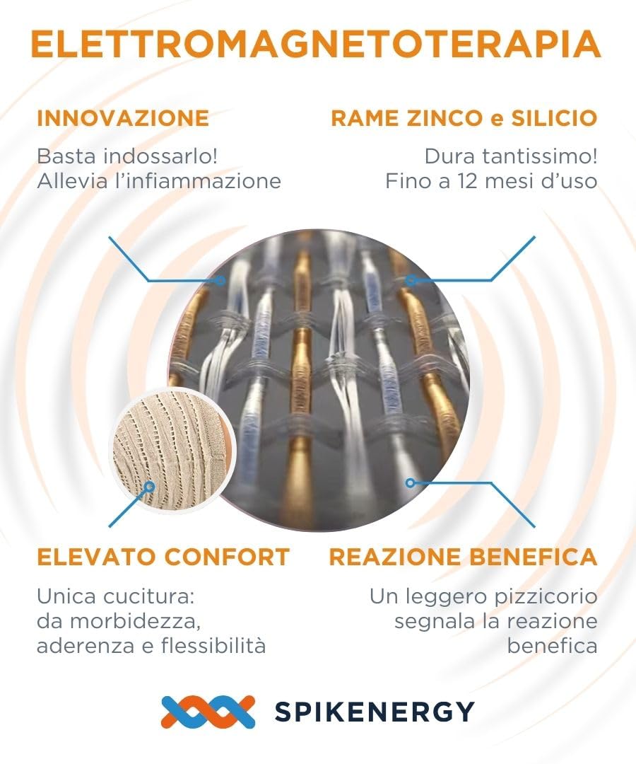 Spikenergy Ginocchiera Ortopedica Elettro Magnetoterapia - Unisex, Per Artrosi ed Artrite, Traumi Distorsivi, Tendinite, Fascia Ginocchio Elastica, Dispositivo Medico Detraibile - Made in Italy