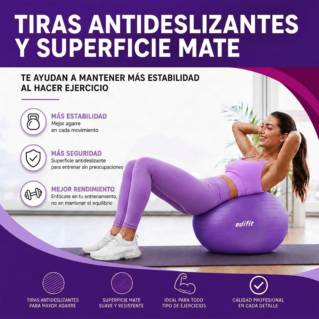 EDIFIT Palla Fitness, Pilates Attrezzi Casa, Incluso il Gonfiatore, Fitball, Yoga Accessori, Palla Gravidanza, Ginnastica Ritmica