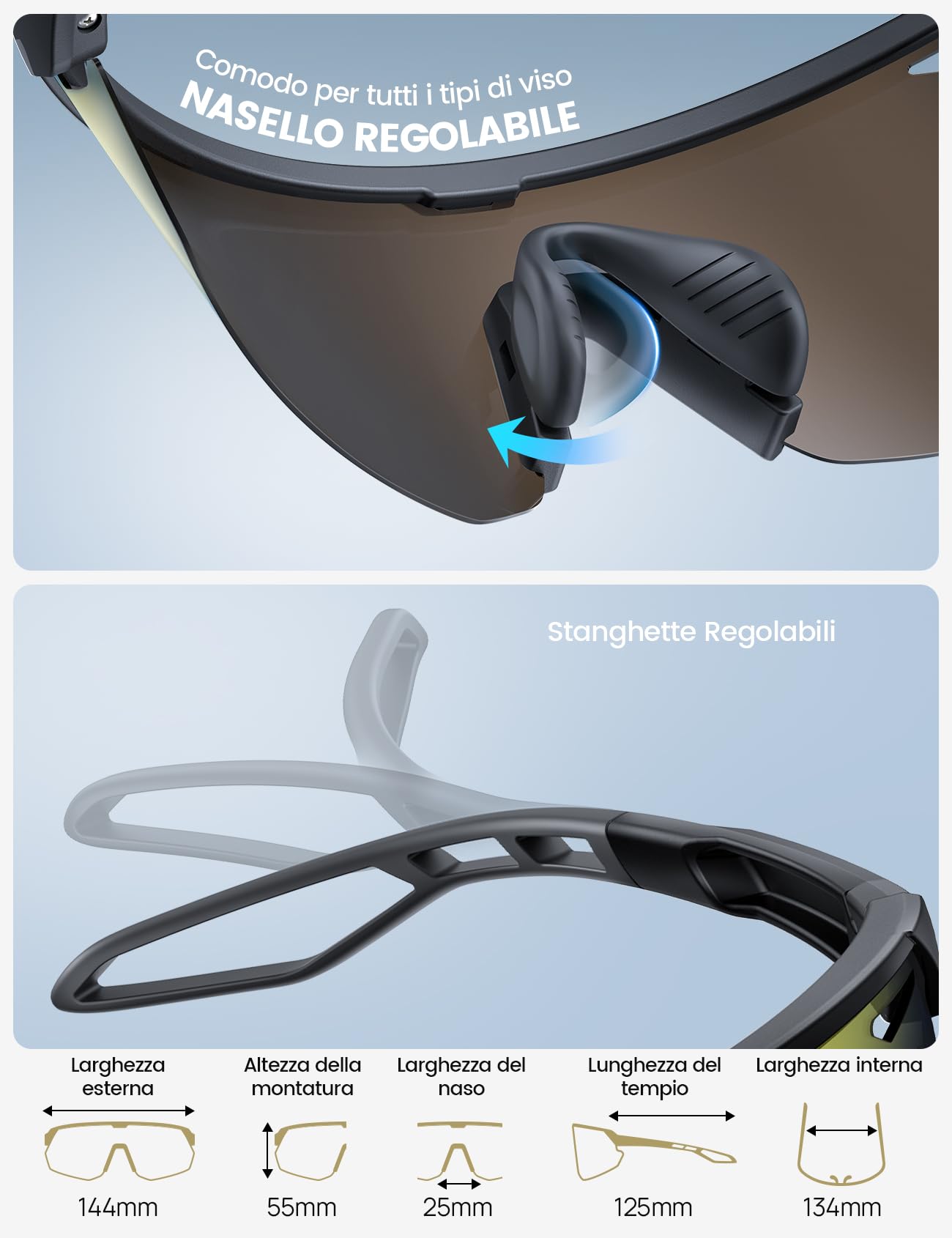 Lamicall Occhiali da Sole Ciclismo Polarizzati, [24g Ultraleggero] Anti-UV400, TR90-Telaio, Nasello Regolabile, Occhiali da Sole Sportivi per Uomo e Donna, per Pesca/Corsa/Sport all'Aperto