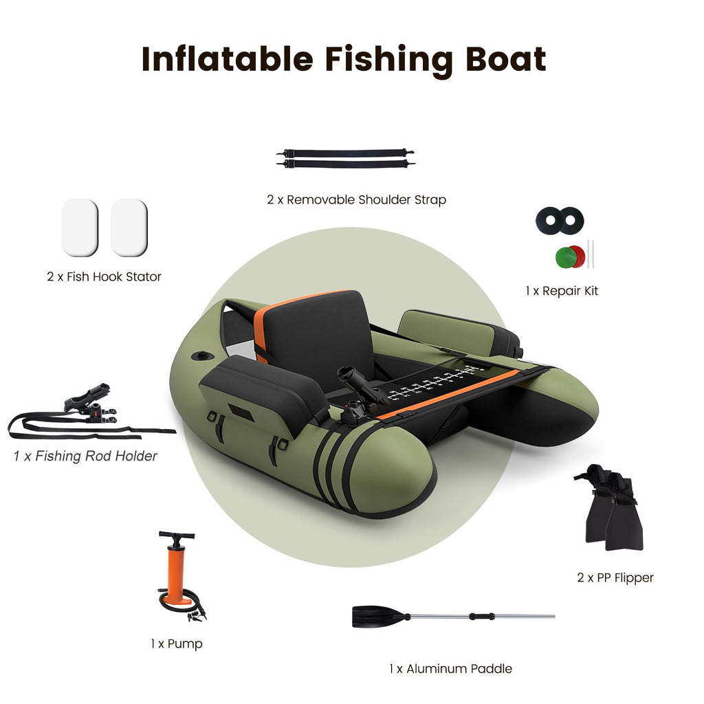 HOMASIS Gommone da Pesca per Adulti, Gommone Gonfiabile con Pinne in PP e Pagaia in Alluminio, Canotto da Pesca con Attrezzatura Completa, Portata 160 kg, 136 x 105 x 54 cm