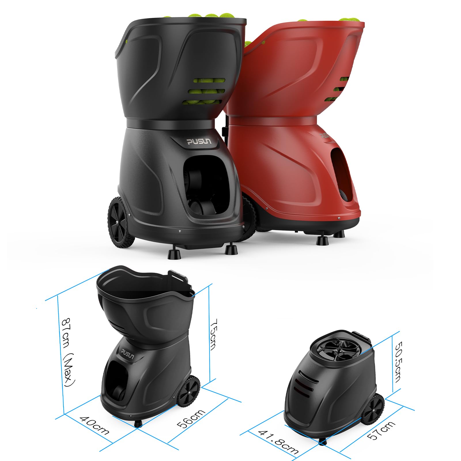 PT-9001 Pro - Machine à balles de tennis portable, automatique, pour l'entraînement et la pratique des joueurs de tous niveaux, préprogrammée et personnalisable, avec application/télécommande.
