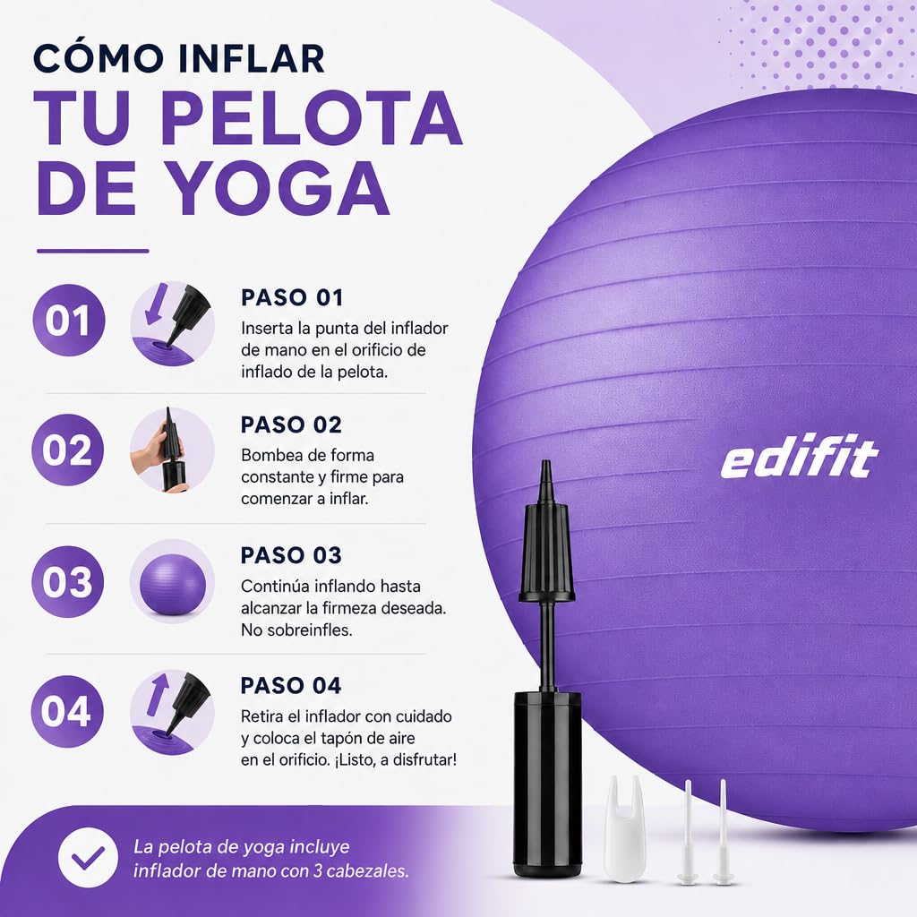 EDIFIT Palla Fitness, Pilates Attrezzi Casa, Incluso il Gonfiatore, Fitball, Yoga Accessori, Palla Gravidanza, Ginnastica Ritmica