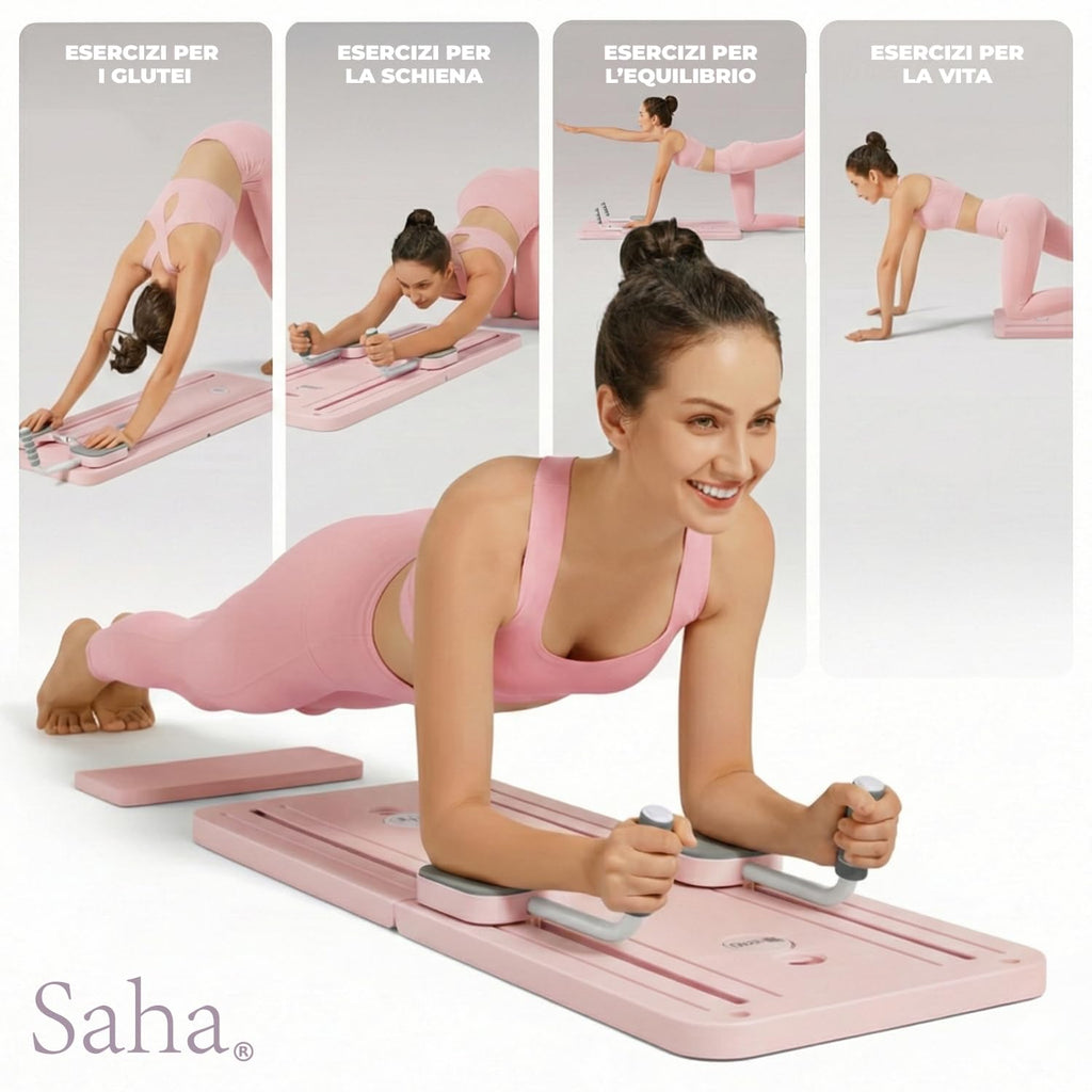 Saha® Tavola Pilates Reformer | Attrezzo Addominali Fitness Casa con Bande di Resistenza, Maniglie e Timer | Yoga Core Allenamento Corpo Completo | Original Corner