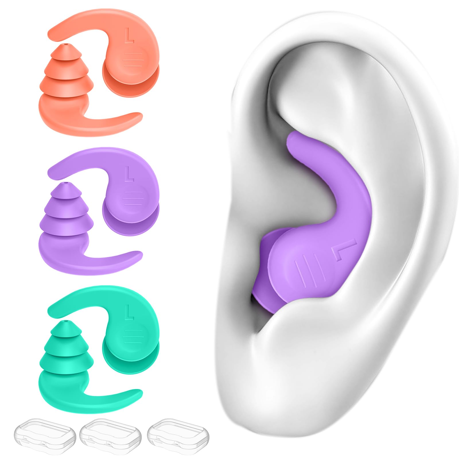 Tappi per le Orecchie da Nuoto per Adulti, 4 Paia Tappi Auricolari Impermeabili Riutilizzabili in Silicone con Cavo Rimovibile, Perfetti per Nuoto, Doccia, Surf e Altri Sport Acquatici