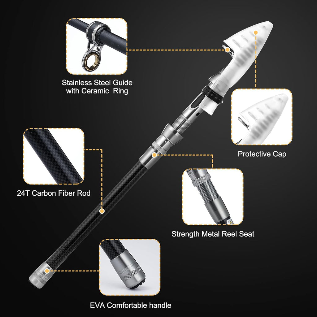 Set Combinato Canna da Pesca Telescopica e Mulinello, Kit Completo con Lenza, Accessori per Esche, Borsa per il Trasporto - Combo per Pesca