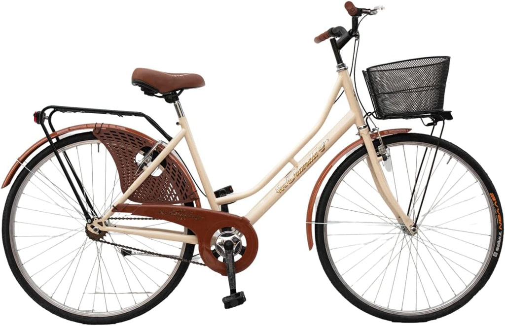 MADICKS Vélo de Ville Holla-dame 26 Pouces Vintage Rétro avec Panier Beige