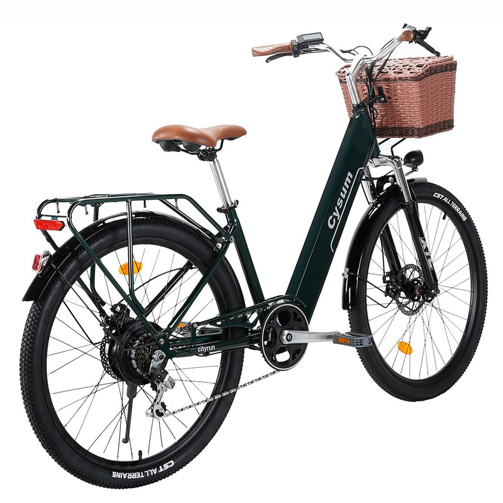 cysum cityrun bici elettrica donna, 26'' pedalata assistita Bicicletta Elettrica, City E-bike per adulti, 250W motore 25km/h, 36v 360WH batteria al litio, gamma 80KM, lcd dispaly