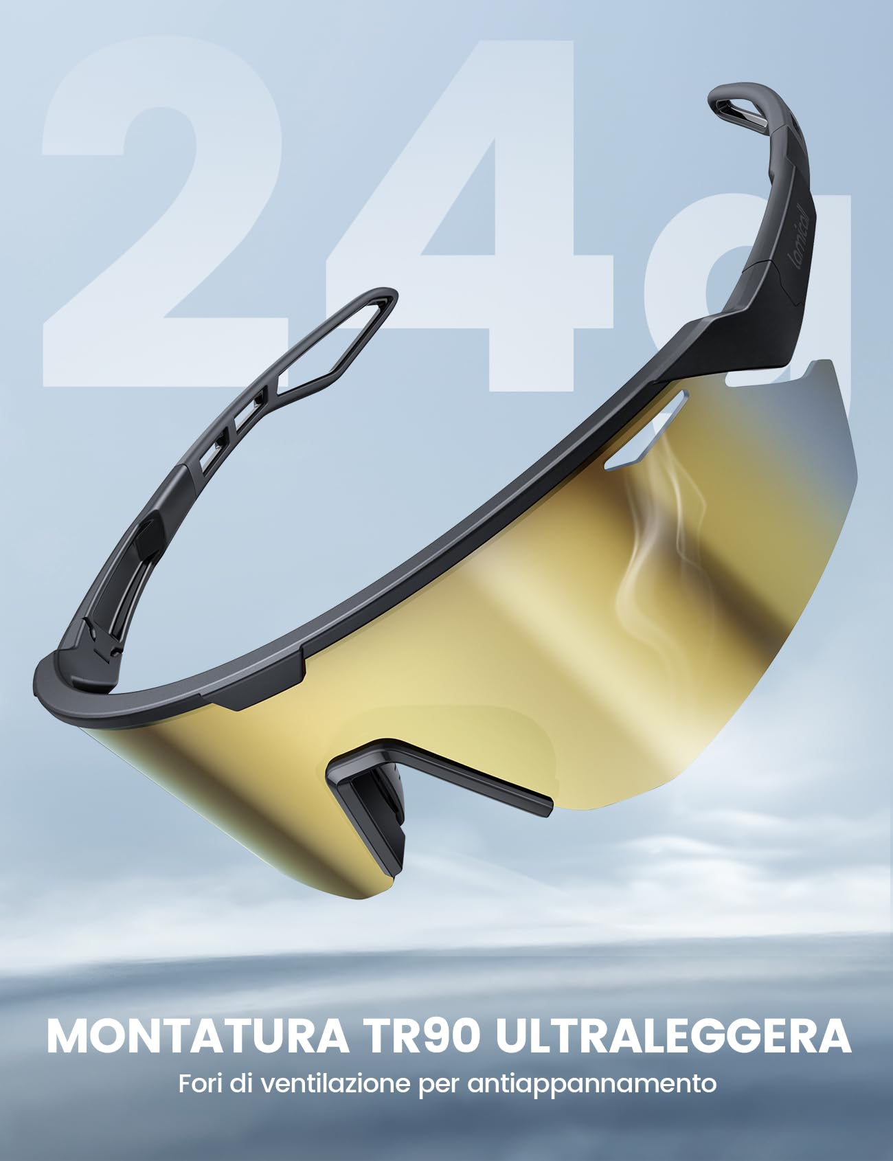 Lamicall Occhiali da Sole Ciclismo Polarizzati, [24g Ultraleggero] Anti-UV400, TR90-Telaio, Nasello Regolabile, Occhiali da Sole Sportivi per Uomo e Donna, per Pesca/Corsa/Sport all'Aperto