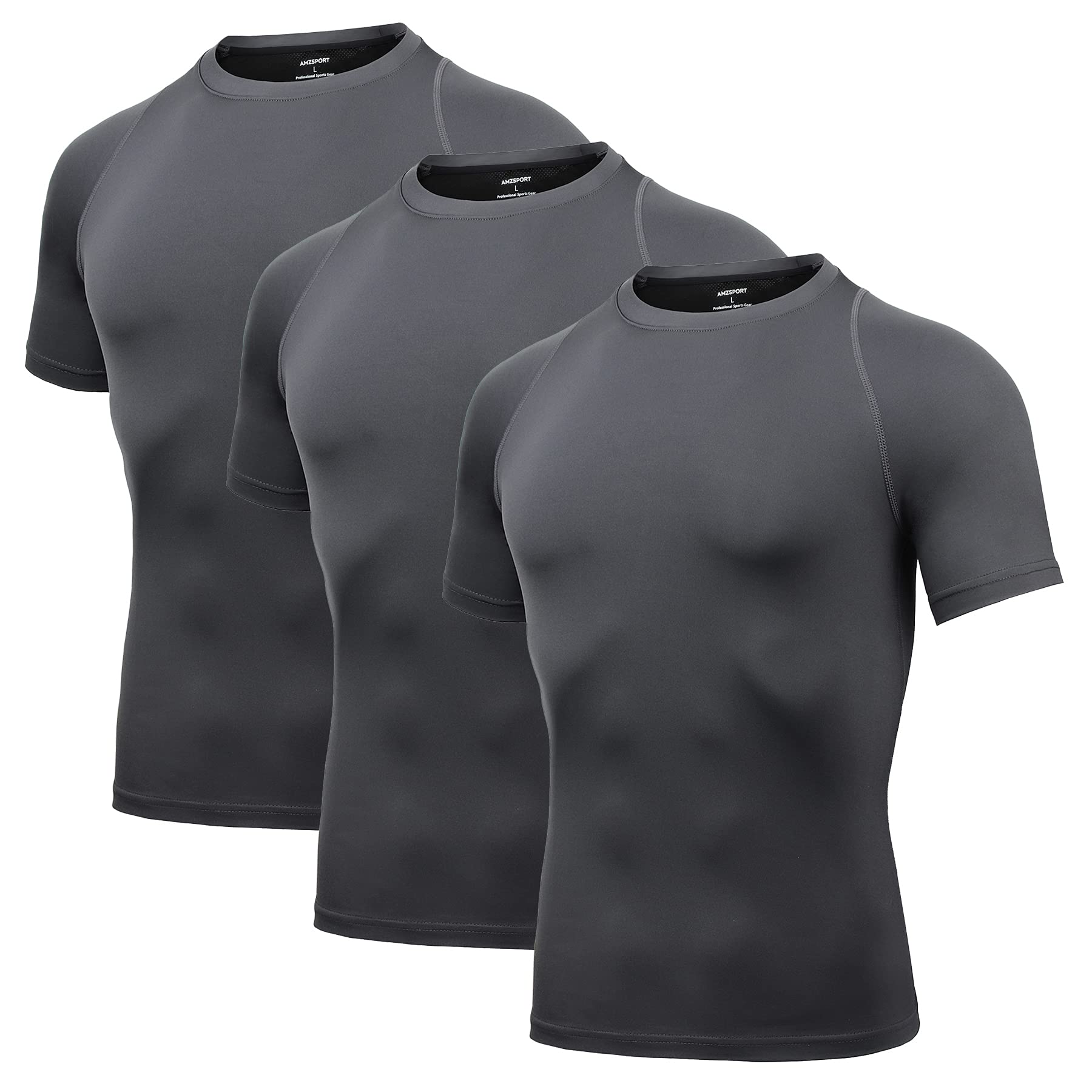 AMZSPORT Maglietta a Compressione da Uomo, a Maniche Corte, Funzionale, Cool Dry, per Allenamento e Corsa