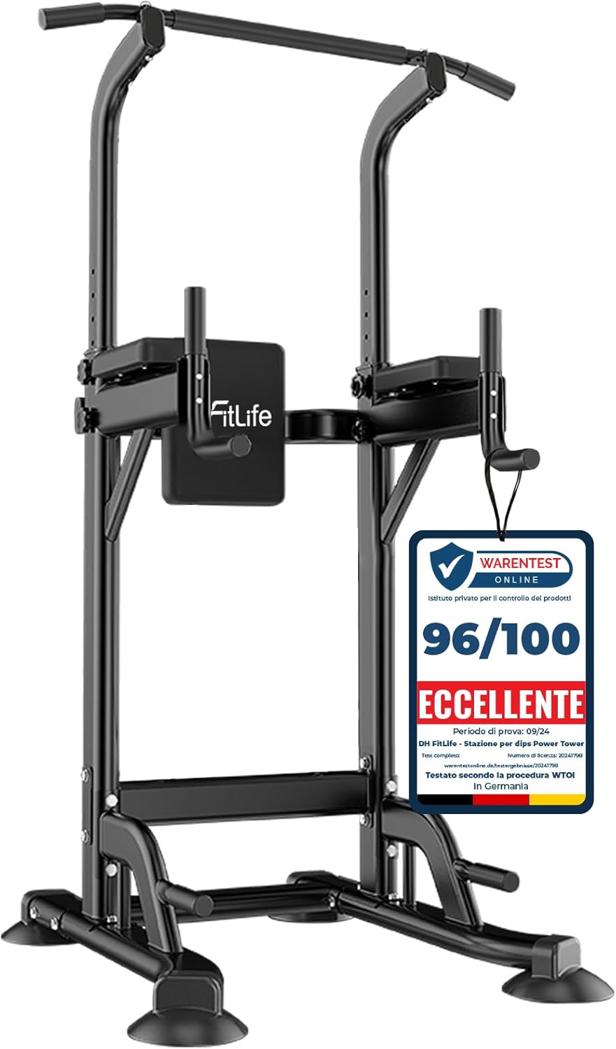DH FitLife Power Tower Dip Station, Équipement sportif avec barre de traction, barres parallèles et entraînement du dos, Station de musculation, Station de fitness, Power Rack, Entraînement de force à domicile