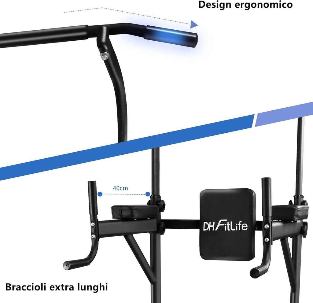DH FitLife Power Tower Dip Station, Équipement sportif avec barre de traction, barres parallèles et entraînement du dos, Station de musculation, Station de fitness, Power Rack, Entraînement de force à domicile
