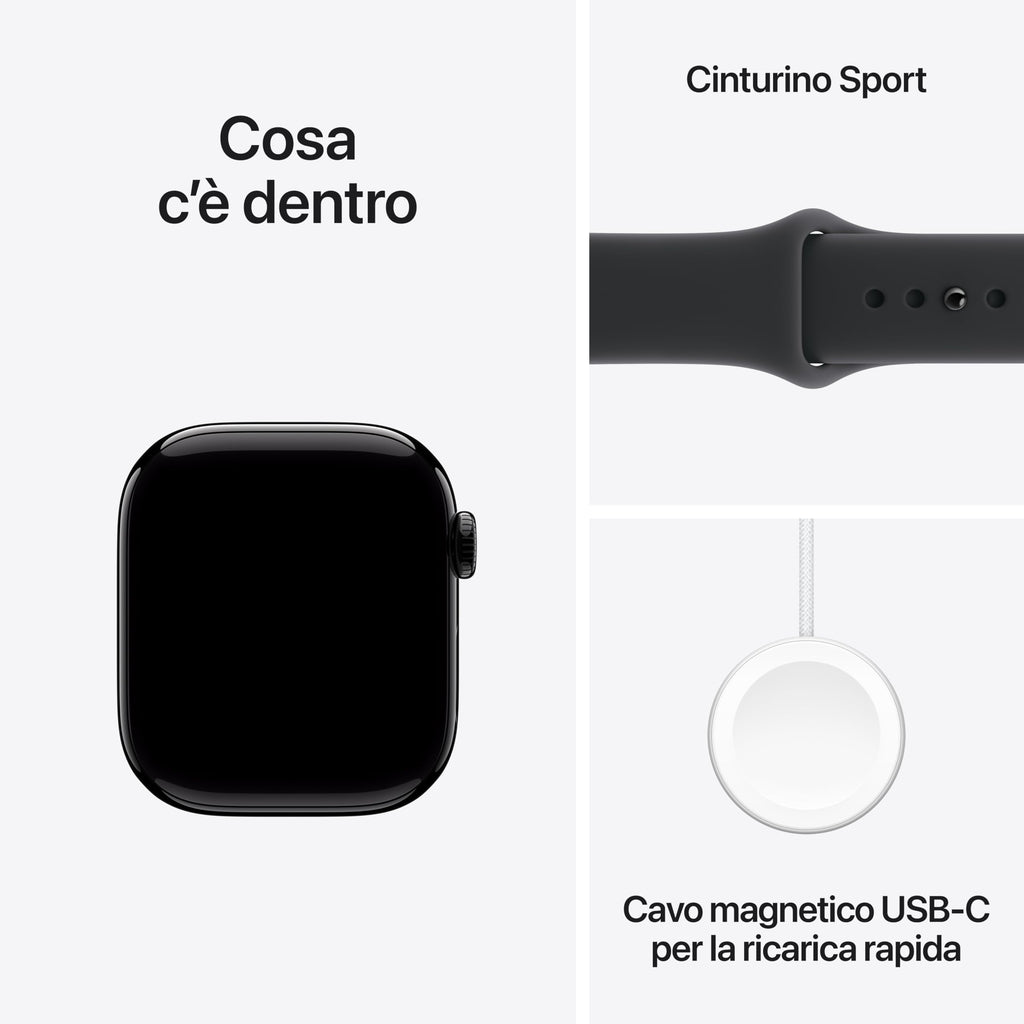Apple Watch Series 11 GPS, Cassa 46 mm in alluminio Jet Black con Cinturino Sport nero - M/L