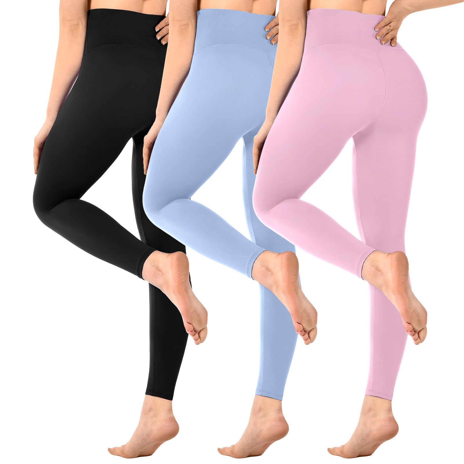 Sinophant - Leggings da donna, a vita alta, opachi, neri, per palestra, yoga, sport, confezione da 3