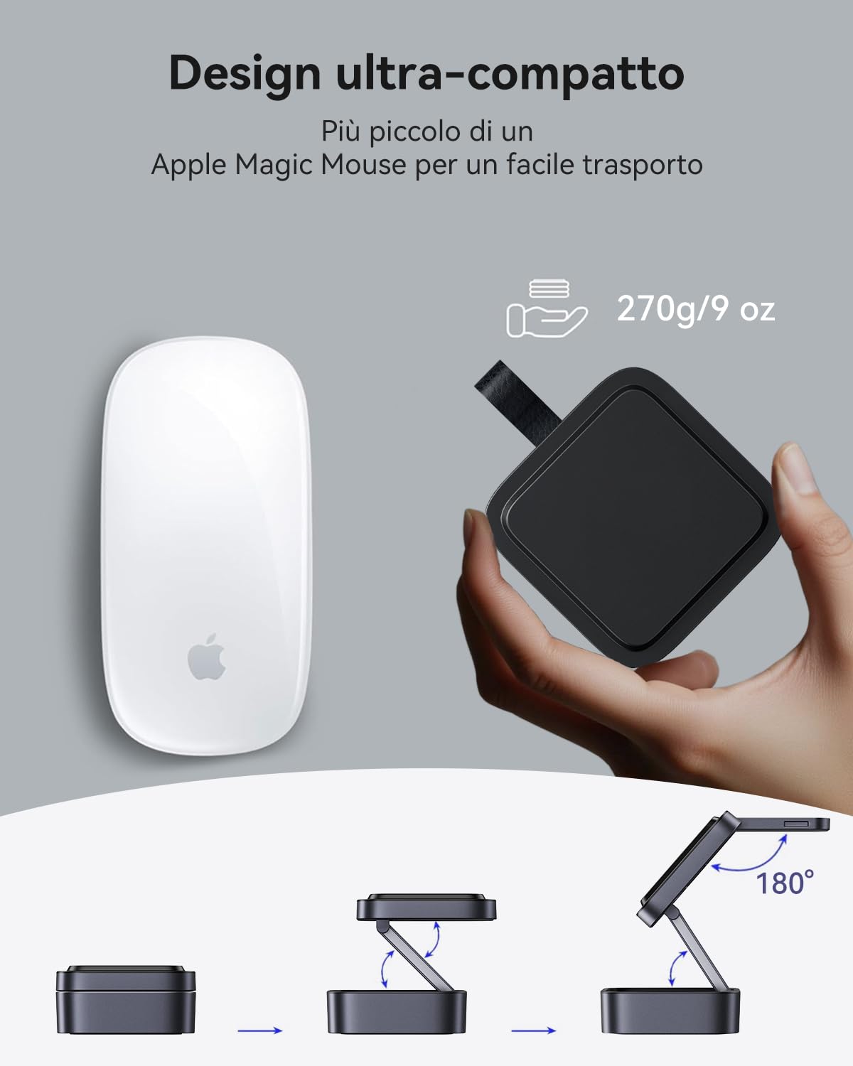 Stazione di ricarica 3 in 1 per Apple, caricabatterie da viaggio magnetico pieghevole veloce compatibile con Mag-Safe per iPhone 17e/17/16/15/14/13/12/Air, Apple Watch & AirPods Pro/4/3/2