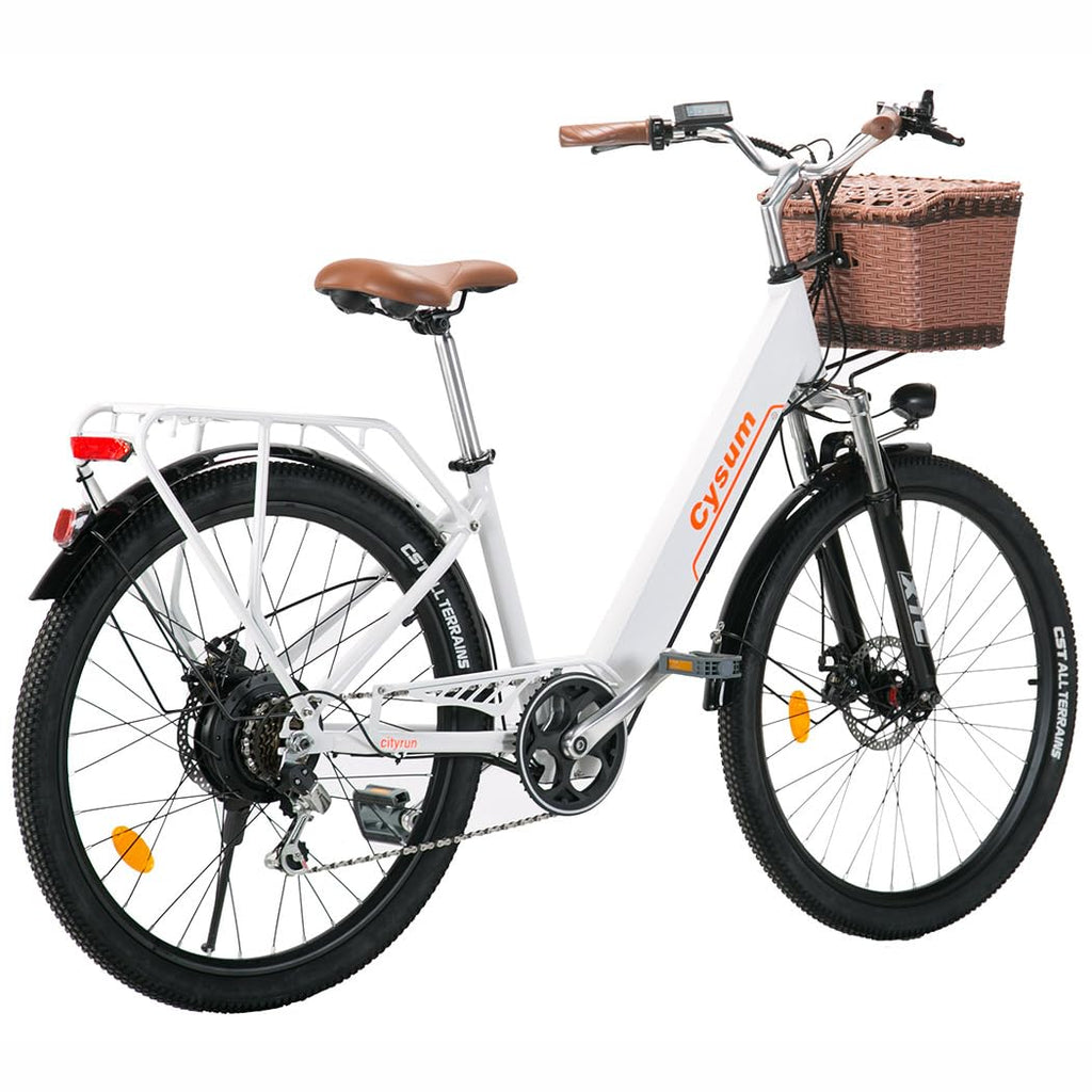 cysum cityrun bici elettrica donna, 26'' pedalata assistita Bicicletta Elettrica, City E-bike per adulti, 250W motore 25km/h, 36v 360WH batteria al litio, gamma 80KM, lcd dispaly