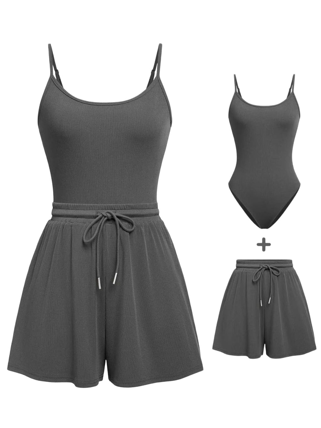 Rayson Completo da Donna Estivo 2 Pezzi Curvy Eleganti Tuta Completa Corta Donna con Spalline Sottili Body Tops e Pantaloncini Set per Running Yoga Sportivo