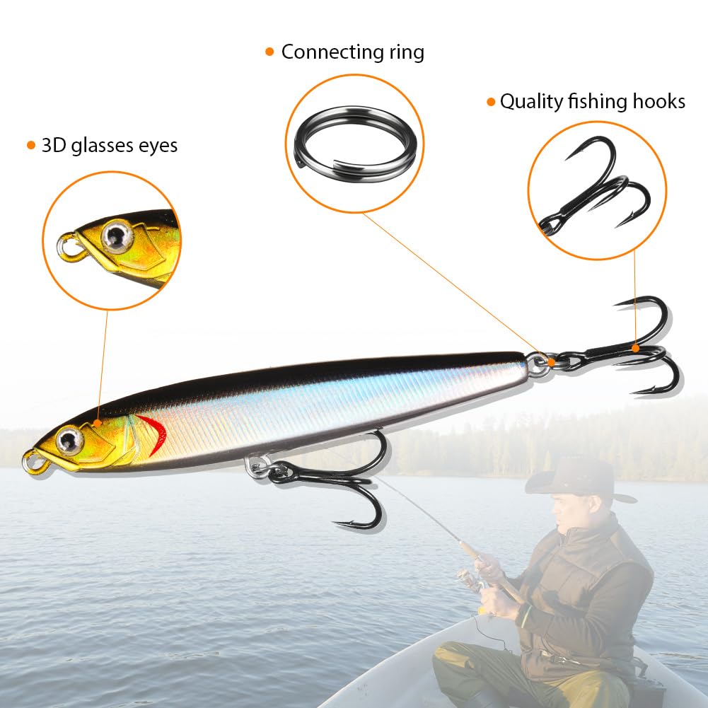 Vicloon Esche da Pesca, Esche Artificiali da Pesca Contiene Crankbaits, Stickbait, Vermi, Ganci Singolo, Pinze, ECC
