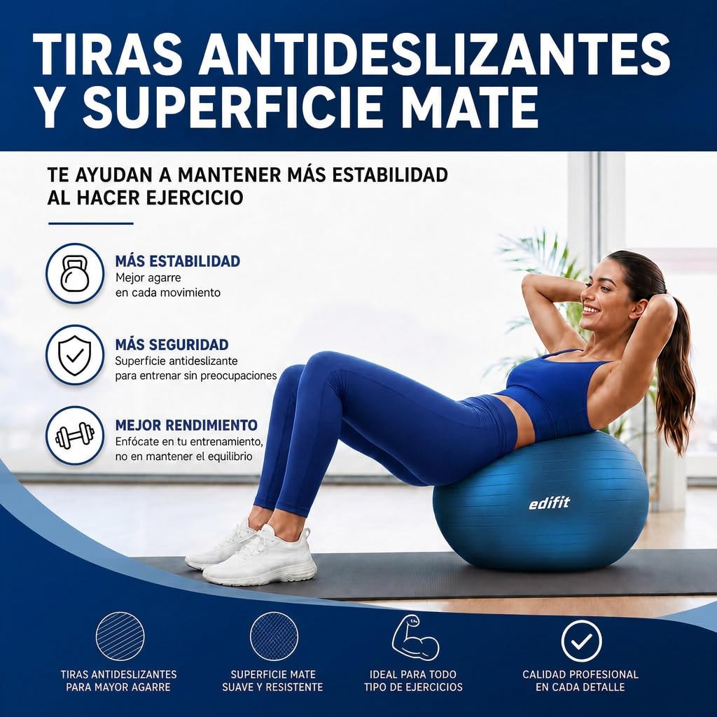 EDIFIT Palla Fitness, Pilates Attrezzi Casa, Incluso il Gonfiatore, Fitball, Yoga Accessori, Palla Gravidanza, Ginnastica Ritmica