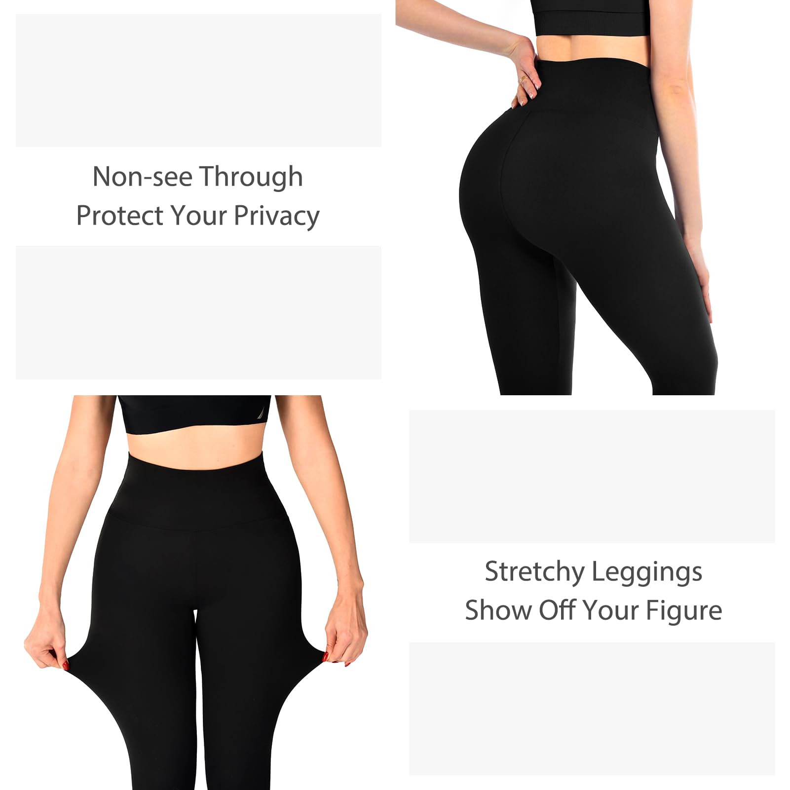 Sinophant - Leggings da donna, a vita alta, opachi, neri, per palestra, yoga, sport, confezione da 3