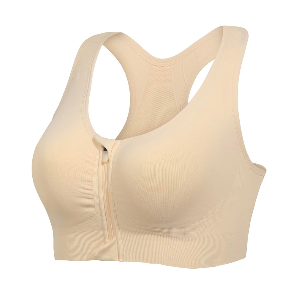 Lemef Soutiens-Gorge de Sport à Fermeture Éclair Avant pour Femmes Soutien-Gorge Post-Chirurgie sans Armature Fermeture Avant Dos Nageur Compression Mastectomie