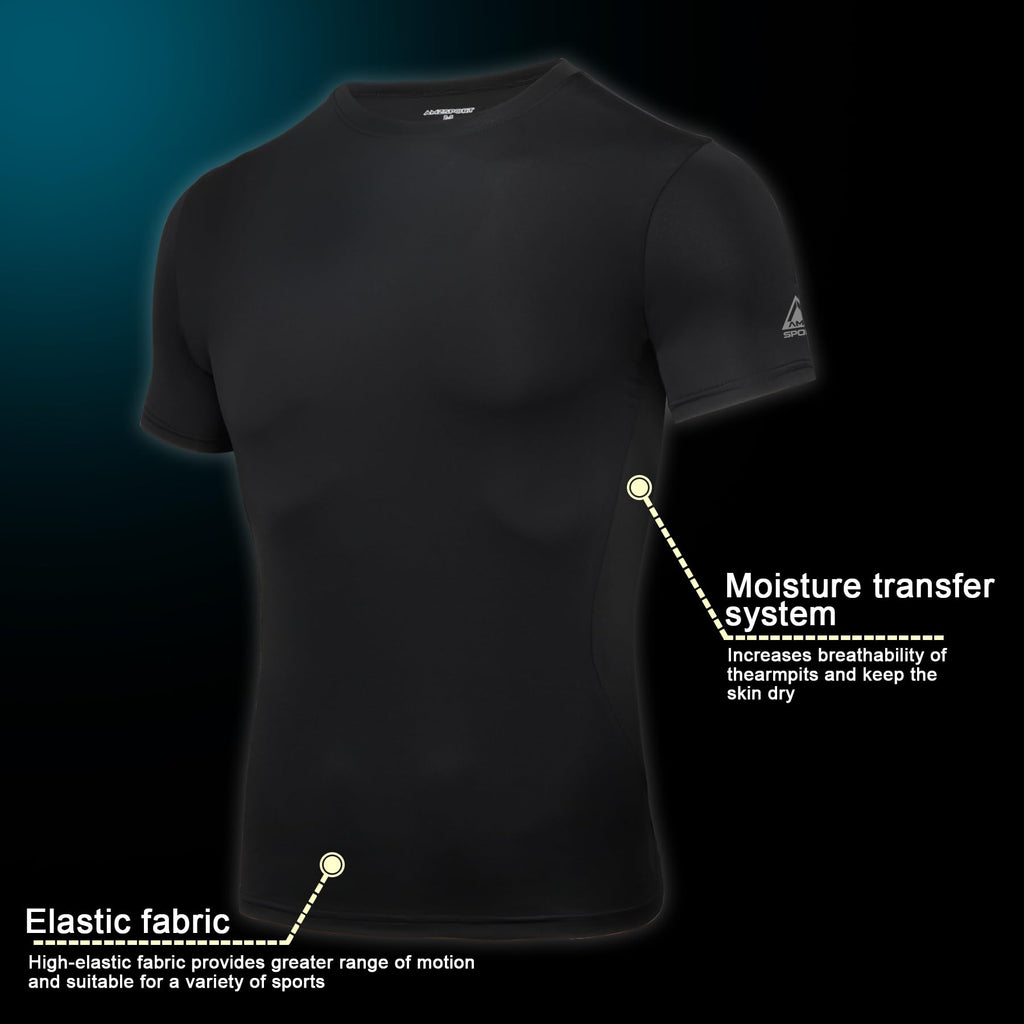 AMZSPORT Maglietta a Compressione da Uomo, a Maniche Corte, Funzionale, Cool Dry, per Allenamento e Corsa