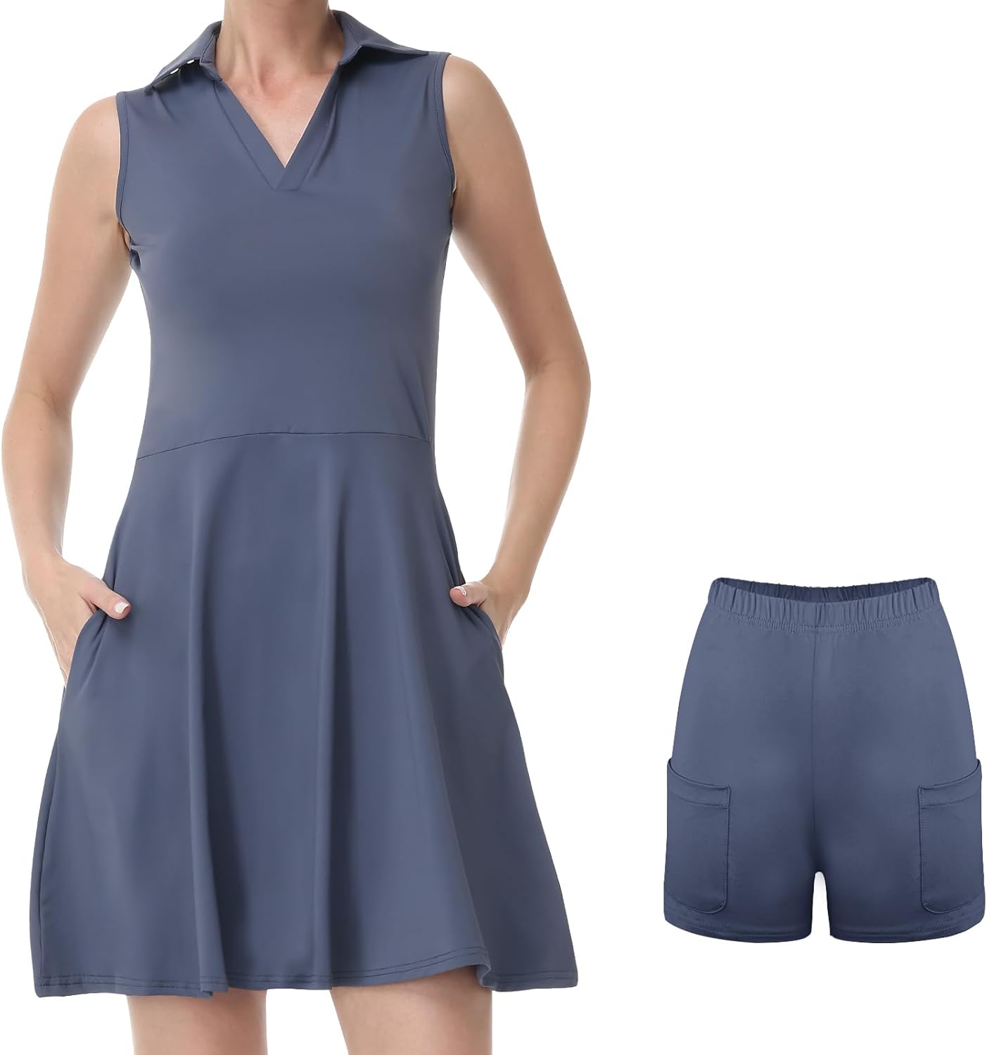 Bezioner Vestito Tennis Donna Vestito Polo con Pantaloncini Vita Alta Abiti da Golf con Tasche Senza Maniche Abito Sportivo