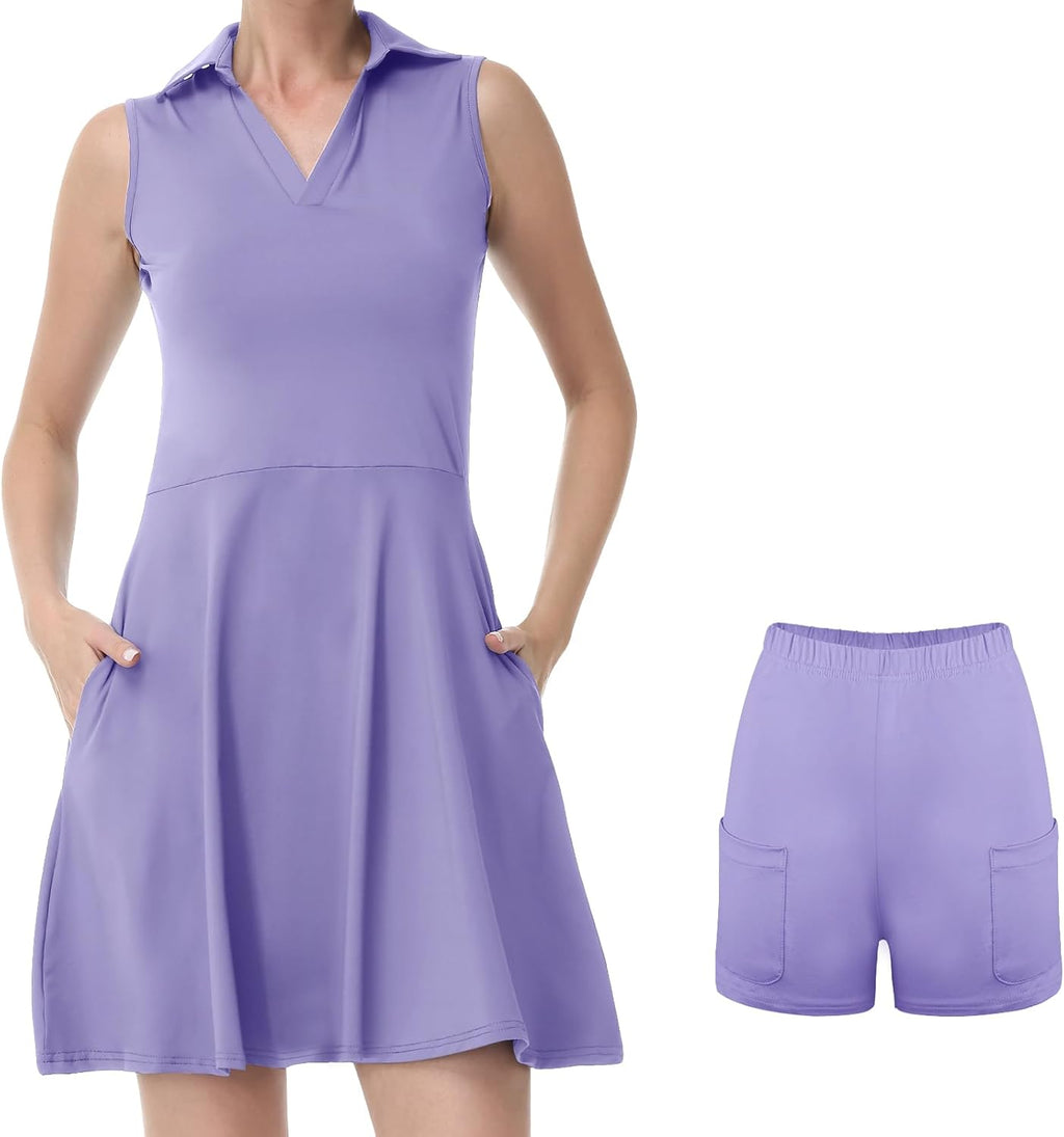 Bezioner Vestito Tennis Donna Vestito Polo con Pantaloncini Vita Alta Abiti da Golf con Tasche Senza Maniche Abito Sportivo