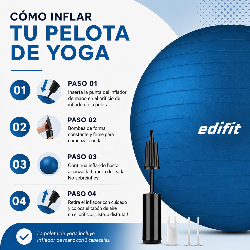 EDIFIT Palla Fitness, Pilates Attrezzi Casa, Incluso il Gonfiatore, Fitball, Yoga Accessori, Palla Gravidanza, Ginnastica Ritmica