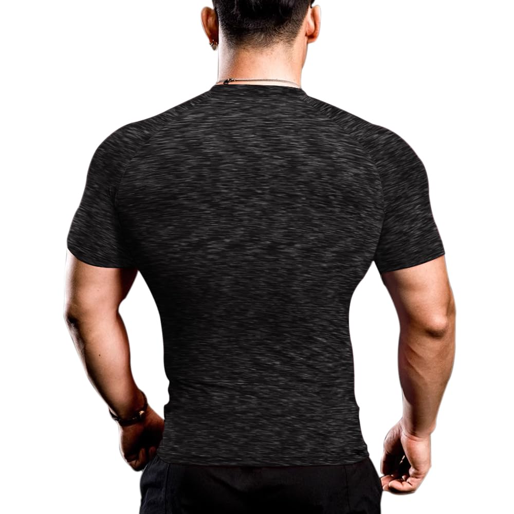 Muscle Alive Homme Maillot de Corps Slim Ajusté à Manches Courtes de Base de Compression de Musculation en Polyester et Spandex
