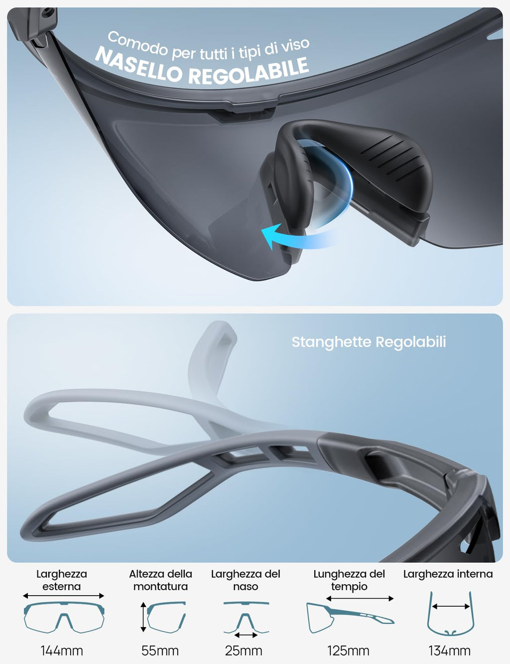 Lamicall Occhiali da Sole Ciclismo Polarizzati, [24g Ultraleggero] Anti-UV400, TR90-Telaio, Nasello Regolabile, Occhiali da Sole Sportivi per Uomo e Donna, per Pesca/Corsa/Sport all'Aperto