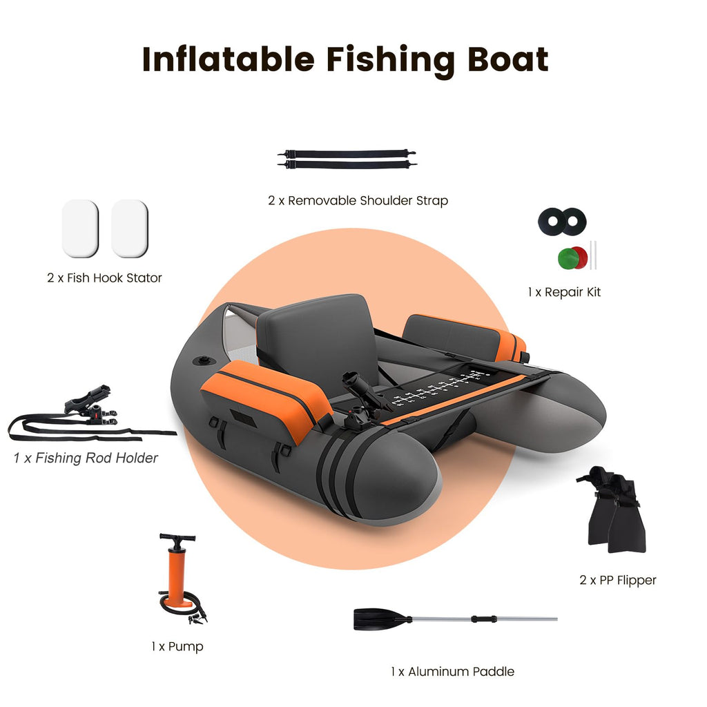 HOMASIS Gommone da Pesca per Adulti, Gommone Gonfiabile con Pinne in PP e Pagaia in Alluminio, Canotto da Pesca con Attrezzatura Completa, Portata 160 kg, 136 x 105 x 54 cm