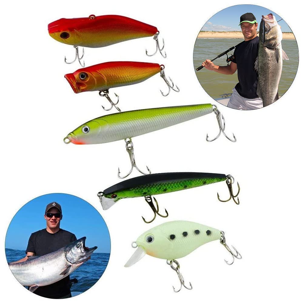 Vicloon Esche da Pesca, Esche Artificiali da Pesca Contiene Crankbaits, Stickbait, Vermi, Ganci Singolo, Pinze, ECC