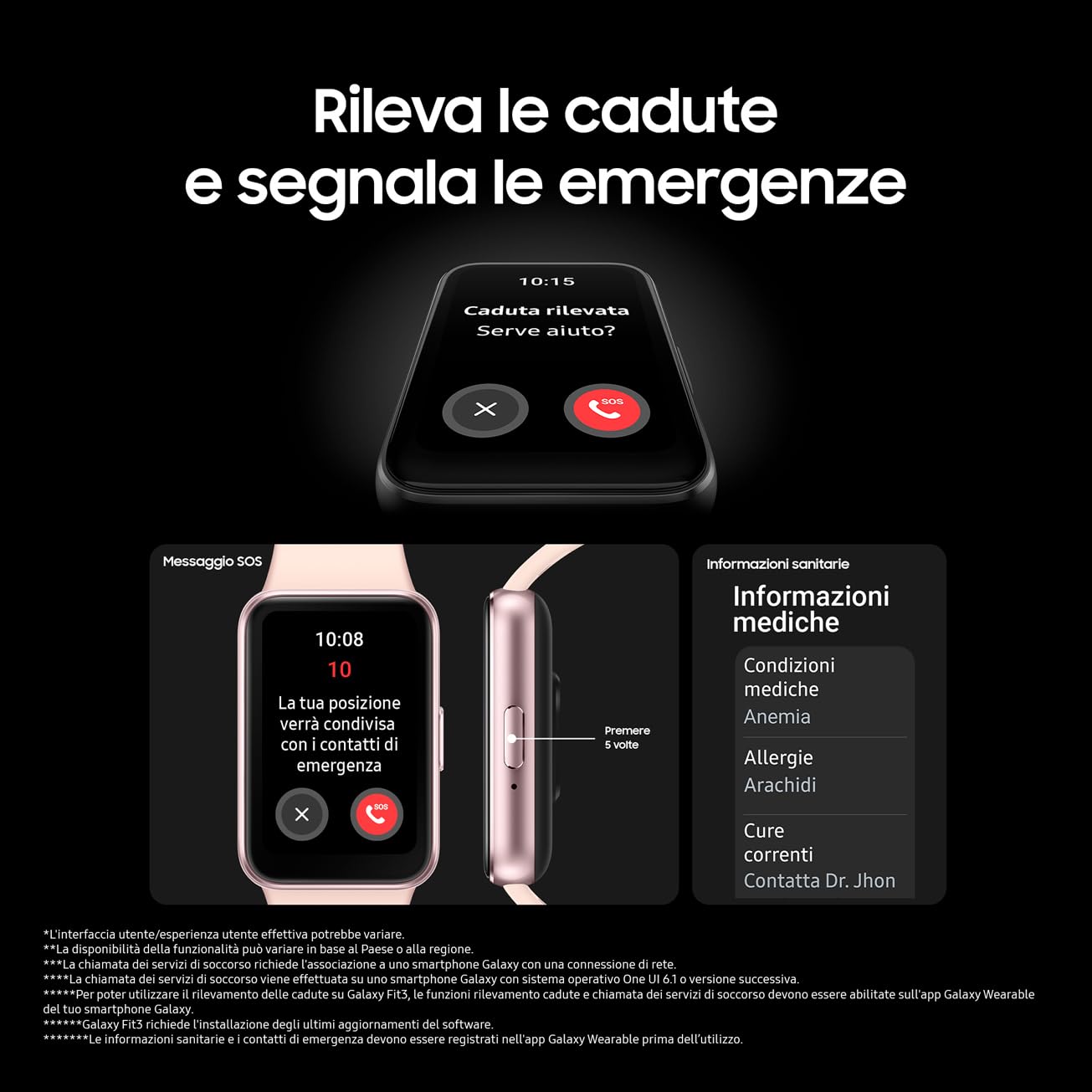 Samsung Galaxy Fit3 fitness band, batteria a lunga durata, rilevamento cadute/SOS, barometro, IP68, monitoraggio sonno, oltre 100 esercizi, gestione notifiche/musica, Gray [Versione italiana]