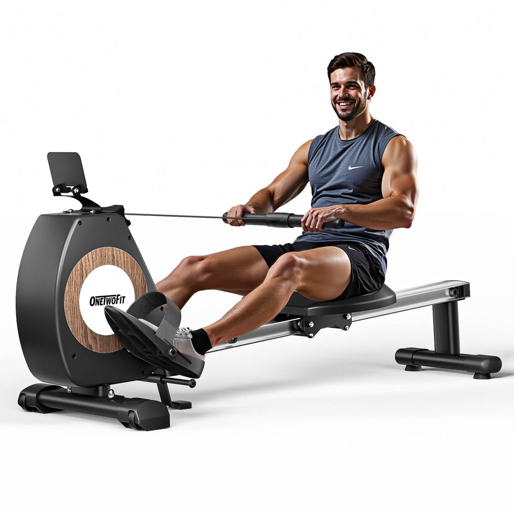 ONETWOFIT Rameur Magnétique, Pliable Silencieux Rameur Fitness À Domicile, 16 Niveaux De Résistance Capacité De 160 Kg Avec Application