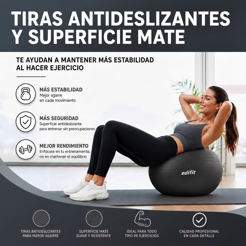 EDIFIT Palla Fitness, Pilates Attrezzi Casa, Incluso il Gonfiatore, Fitball, Yoga Accessori, Palla Gravidanza, Ginnastica Ritmica