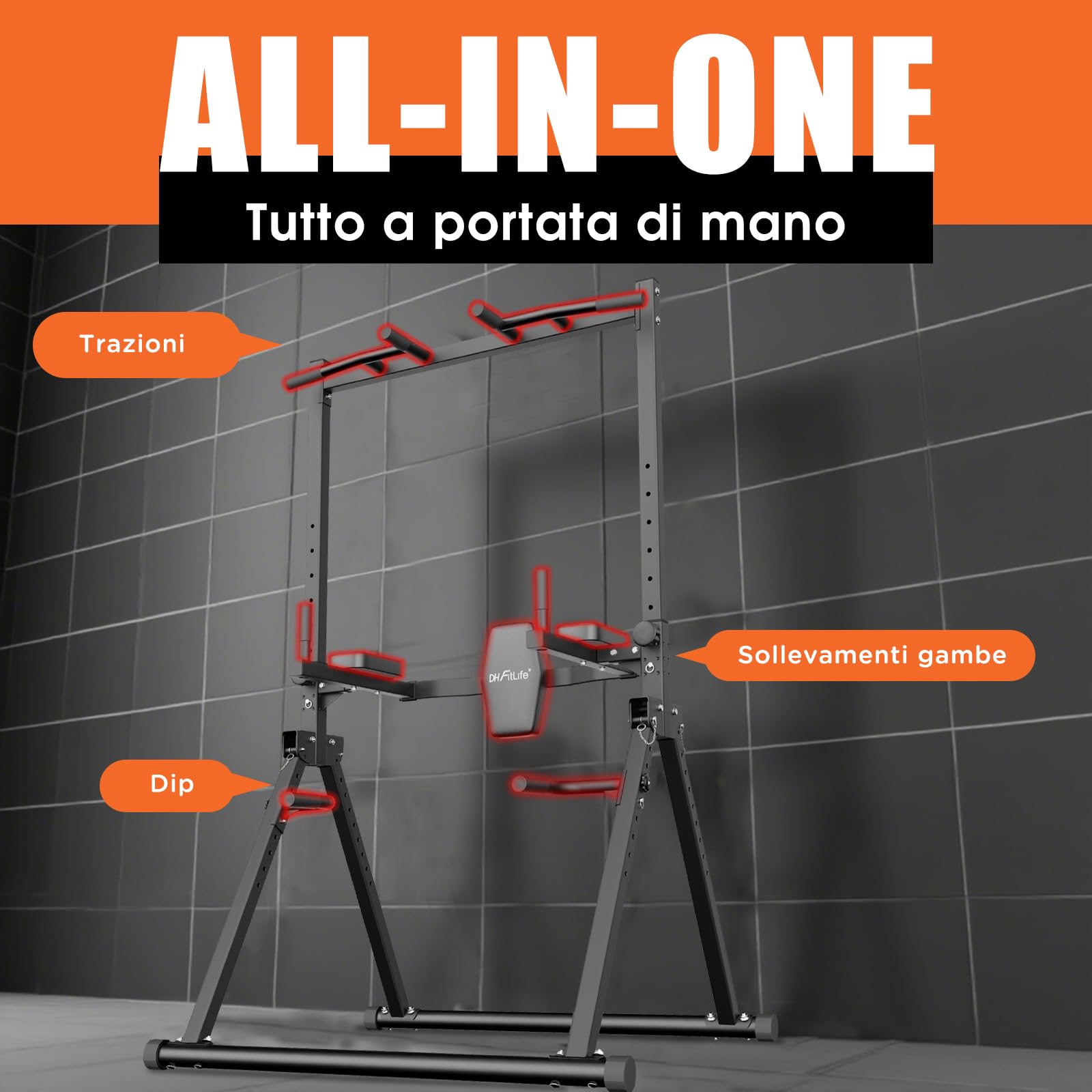 DH FitLife Power Tower Station de Musculation Pliable | Barre de Traction Autoportante avec Barres de Dips Parallèles et Supports d'Haltères/Dossier | Station de Fitness Multifonctionnelle | Power Rack pour Gym à Domicile