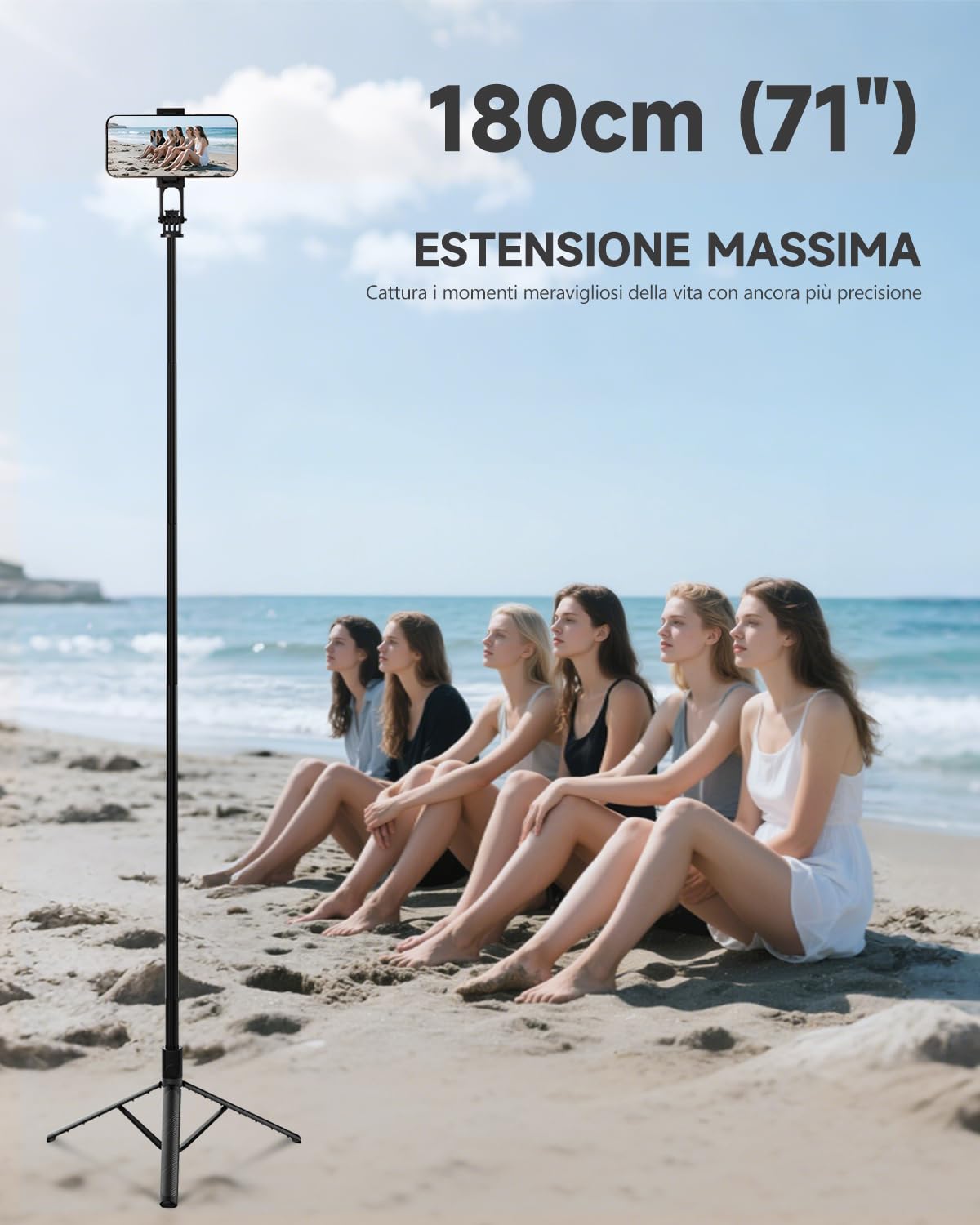 180cm Treppiede Smartphone, Bastone Selfie con Telecomando Wireless, Treppiede Portatile Estensibile per Smartphone Supporto Telefono Compatibile con iPhone/Samsung/GoPro/Camera