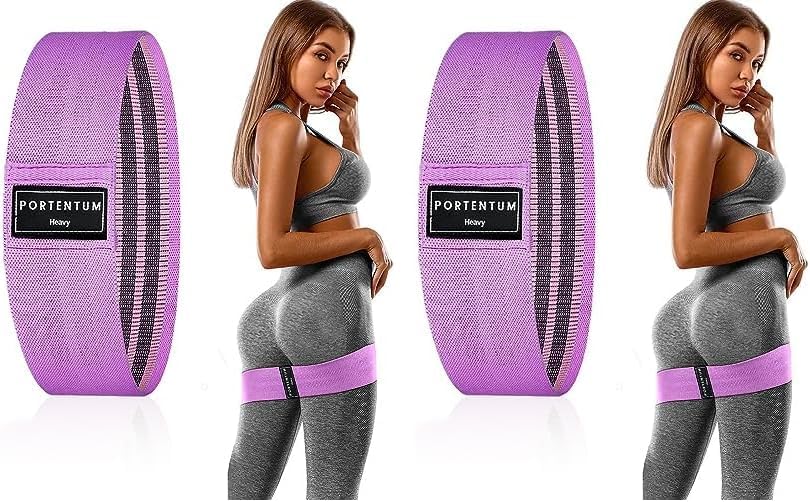 PORTENTUM Elastici fitness, set di 3 fasce elastiche fitness antiscivolo in tessuto. 3 livelli di resistenza per Crossfit, Yoga, Glutei e altri sport e borsa di stoccaggio