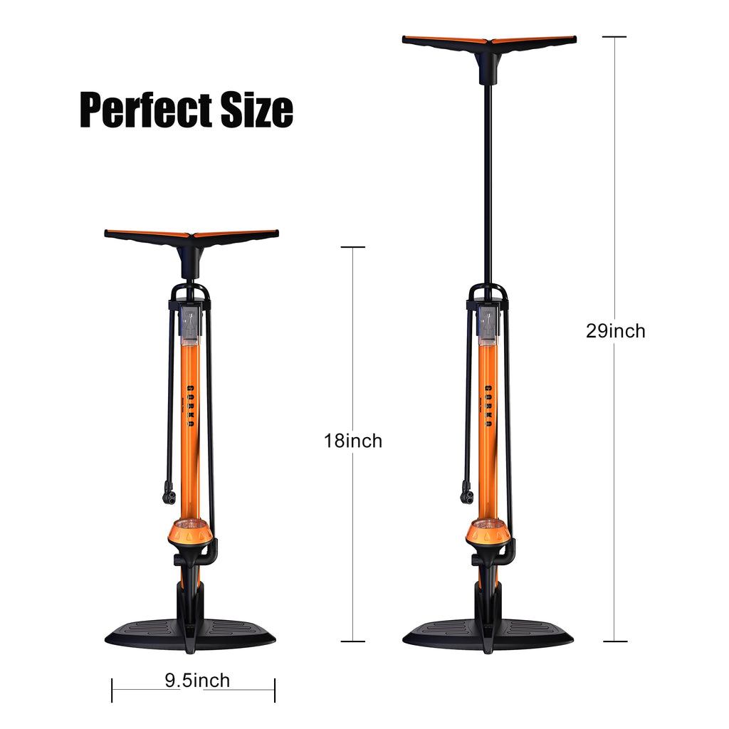 Pompa da pavimento per bici, pompa da bicicletta da pavimento con pompe per biciclette Presta & Schrader Valvole Pompa ad alta pressione portatile multiuso da 160 psi per bici e palloni