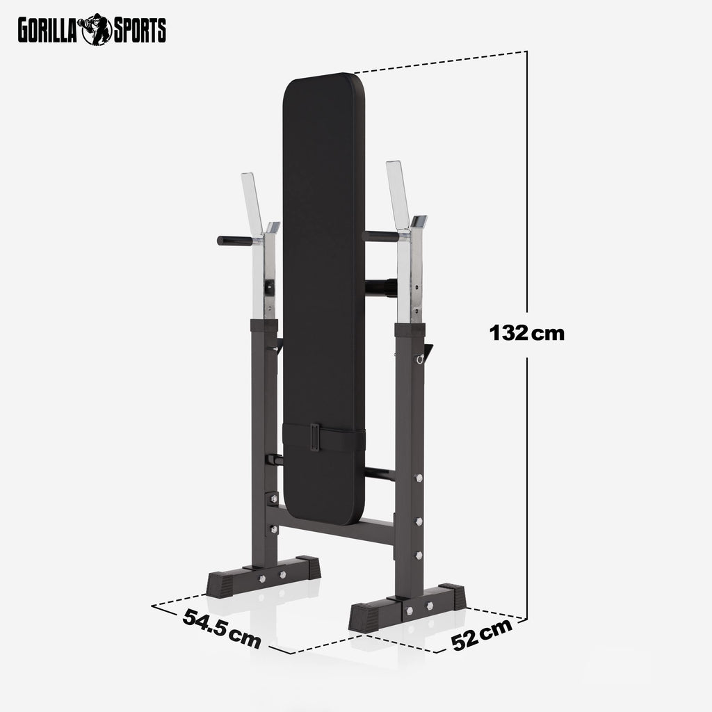 GORILLA SPORTS® Panca Pesi Multifunzione Regolabile – Pieghevole con Porta, Bilanciere e Manubri con Dischi 38/70/100 kg – Piana/Inclinata, Struttura Robusta Max 200 kg – Palestra Casa Fitness