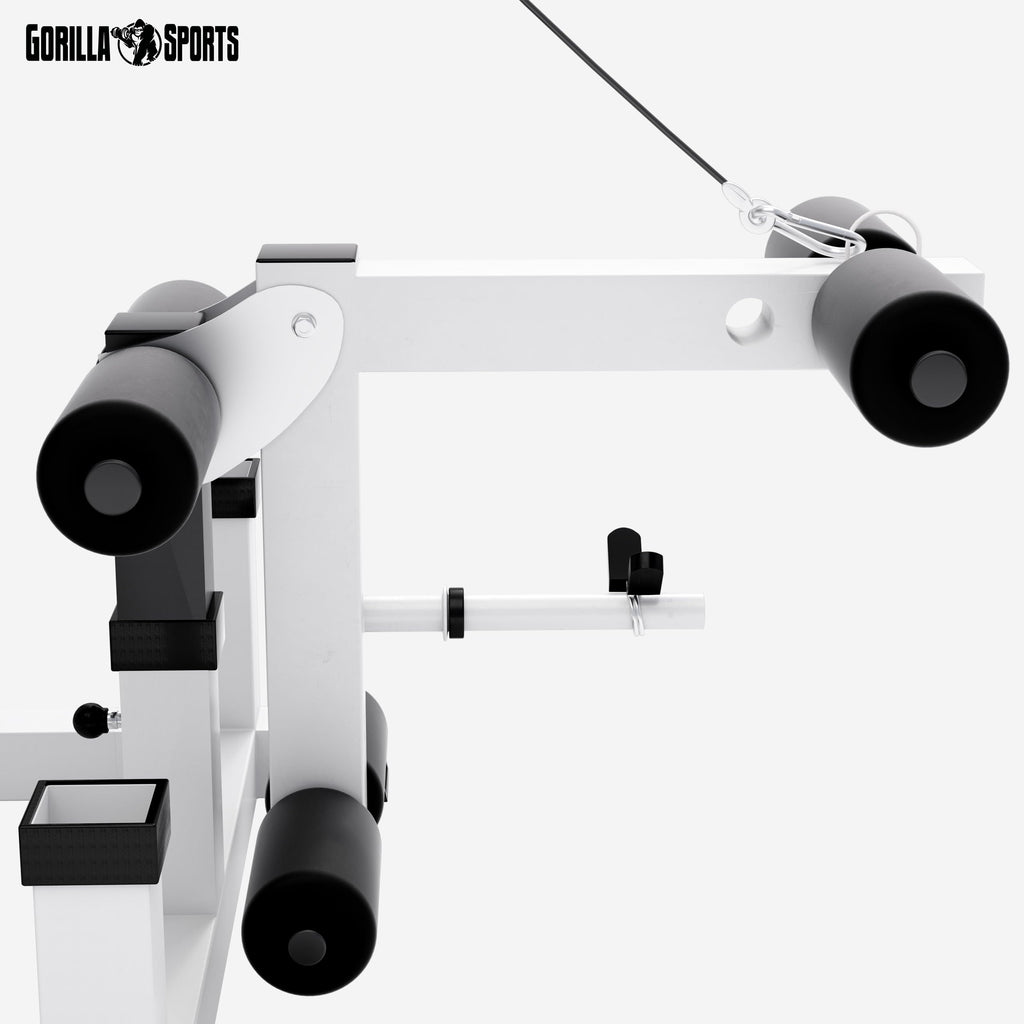 Gorilla Sports® Panca Multifunzione - Schienale Regolabile, Portabilanciere, Butterfly, Curl per Gambe, Nero/Bianco - Panca Pesi, Stazione Fitness