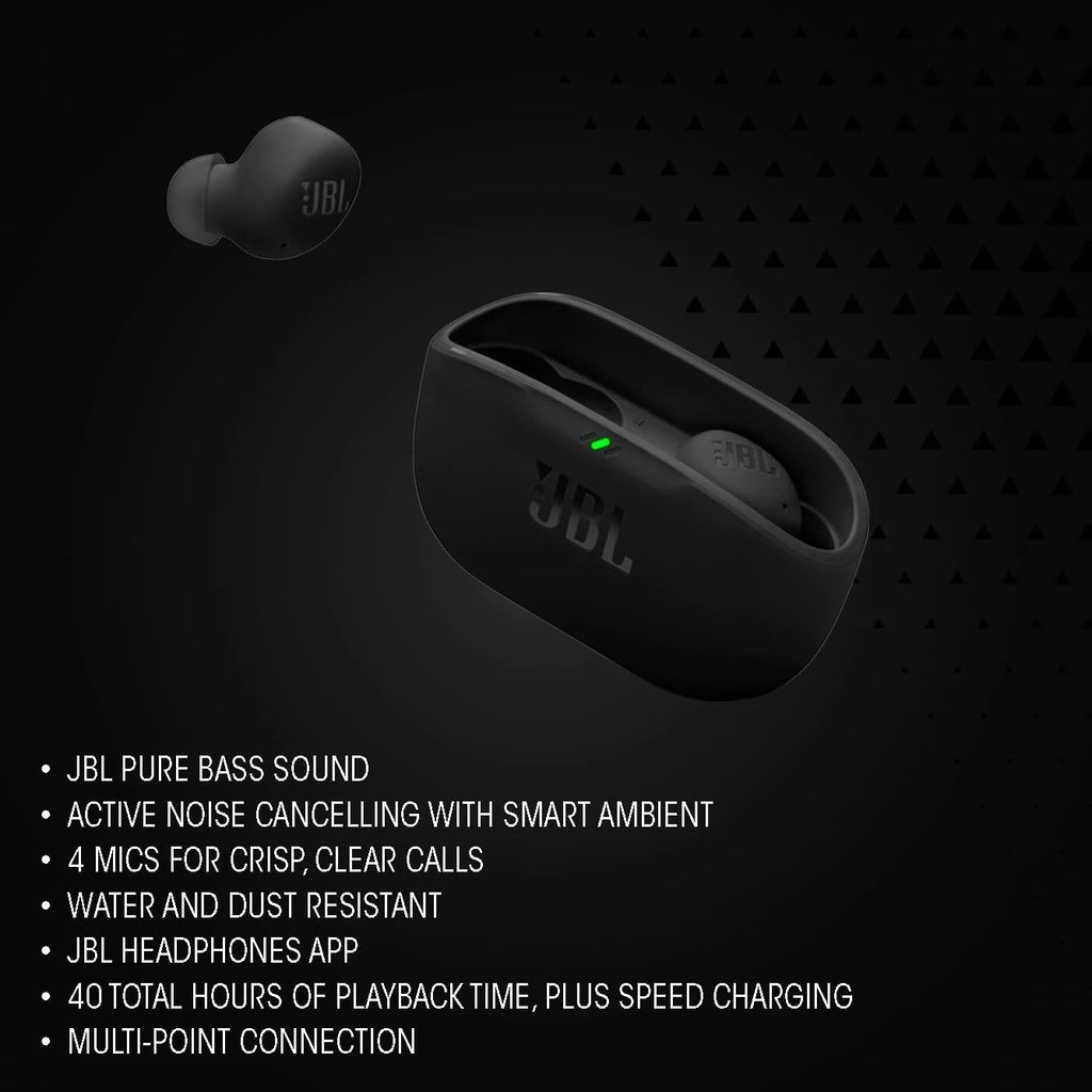 JBL Wave Beam 2, Auricolari Wireless con Cancellazione del Rumore, Nero | Bluetooth 5.3, 40 Ore di Autonomia, Suono JBL Pure Bass, Smart Ambient, Connessione Multipoint, Design Chiuso a Stick
