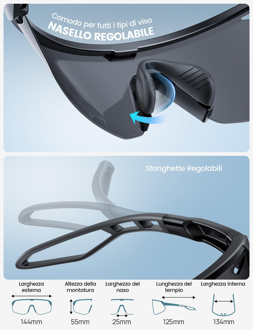 Lamicall Occhiali da Sole Ciclismo Polarizzati, [24g Ultraleggero] Anti-UV400, TR90-Telaio, Nasello Regolabile, Occhiali da Sole Sportivi per Uomo e Donna, per Pesca/Corsa/Sport all'Aperto