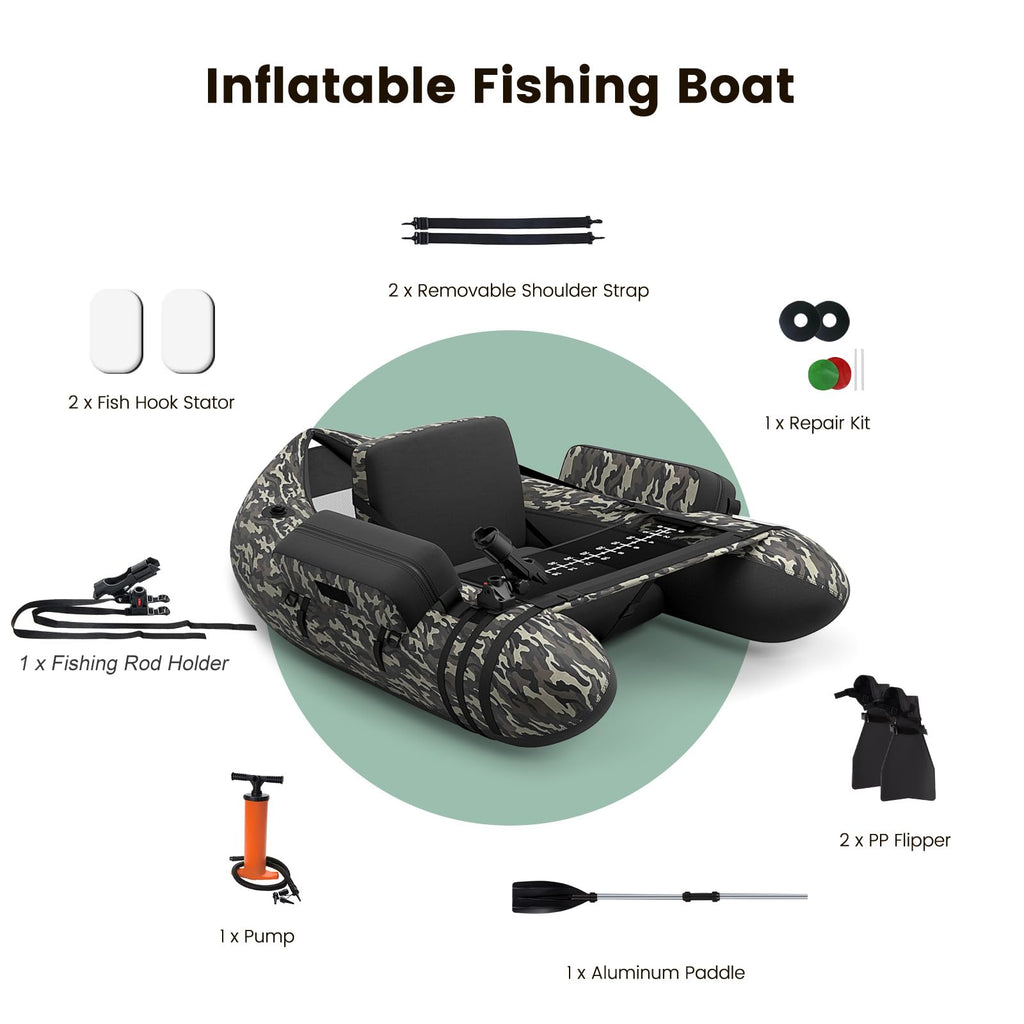 HOMASIS Gommone da Pesca per Adulti, Gommone Gonfiabile con Pinne in PP e Pagaia in Alluminio, Canotto da Pesca con Attrezzatura Completa, Portata 160 kg, 136 x 105 x 54 cm