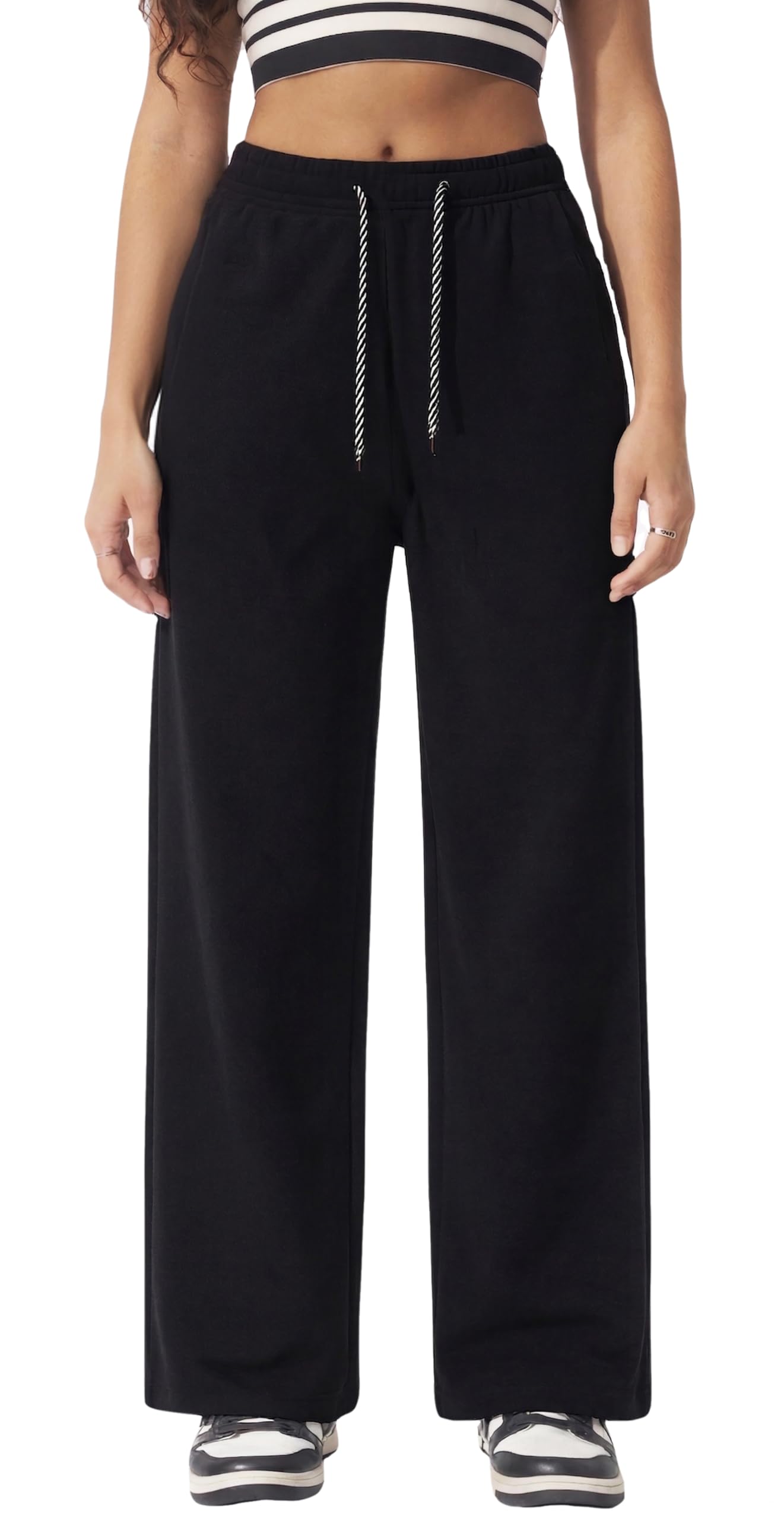 Pantaloni Tuta Donna Larghi Vita Alta con Tasche Pantaloni Sportivi Leggeri e Comodi Jogging Casual Fitness Palestra