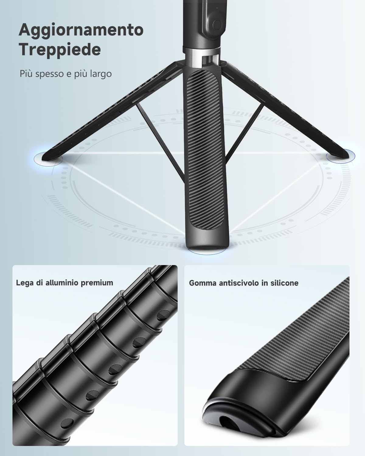 180cm Treppiede Smartphone, Bastone Selfie con Telecomando Wireless, Treppiede Portatile Estensibile per Smartphone Supporto Telefono Compatibile con iPhone/Samsung/GoPro/Camera