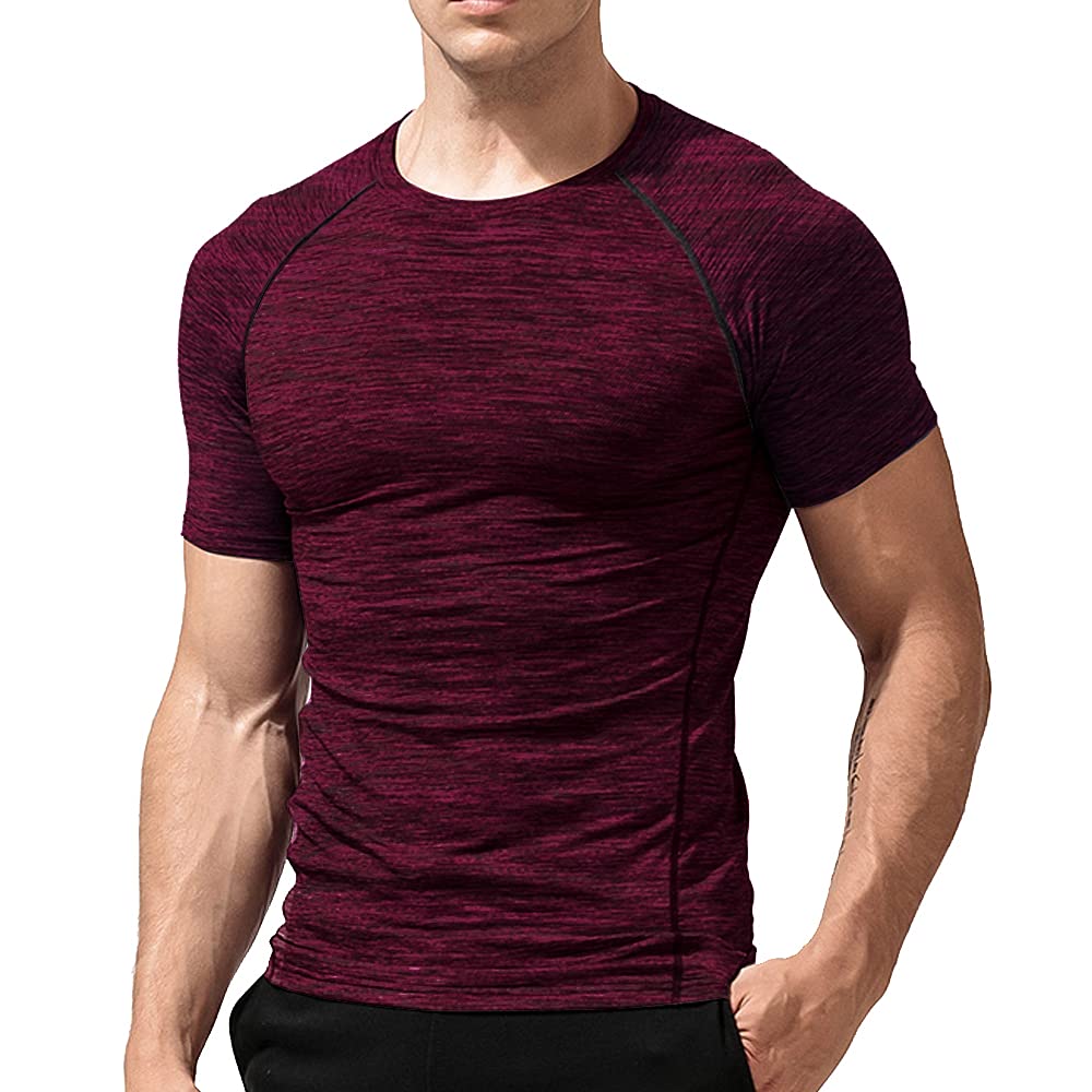 Muscle Alive Homme Maillot de Corps Slim Ajusté à Manches Courtes de Base de Compression de Musculation en Polyester et Spandex