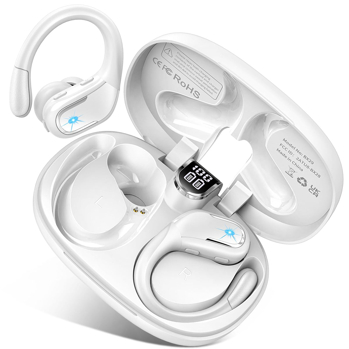 Cuffie Bluetooth 5.4 Sport, Auricolari Bluetooth 75 Ore HiFi Stereo,Cuffie Wireless Impermeabili IPX8,4 ENC Cancellazione Rumore Mic,Con Display a LED, Headphones Per Corsa e Sport Estremi, USB-C