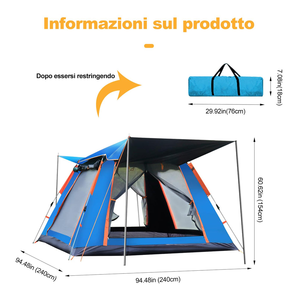 Ergocar Tenda Campeggio Pop Up 3-4 Persone Ultra-Leggero Tenda Impermeabile Antivento a Cupola Leggera con Veranda per Campeggio Escursioni Arrampicata